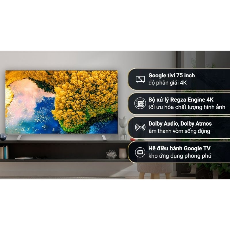 Google Tivi TOSHIBA 75 inch 75C350LP - Smart TV Màn Hình LED 4K UHD Tràn Viền Siêu Mỏng