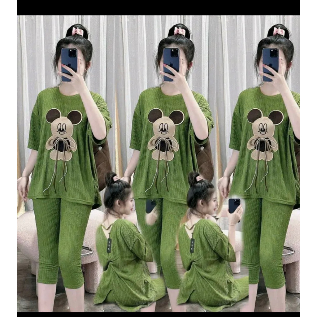 Đồ bộ bigsize Hằng Moon, sét bộ Lửng xốp Thêu Gấu xoắn lưng sau