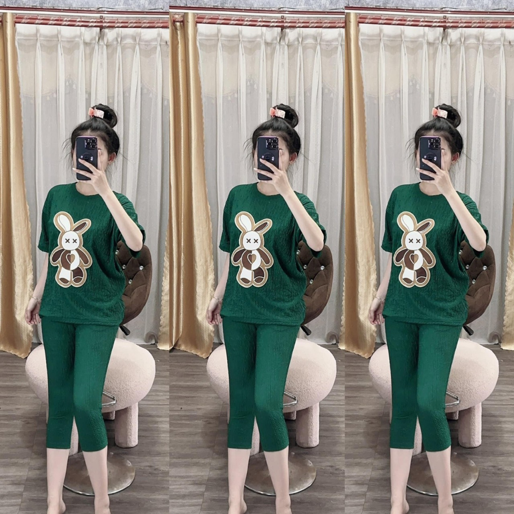 Đồ bộ bigsize Hằng Moon, sét Lửng Xốp thêu Gấu xẻ tà sau lưng