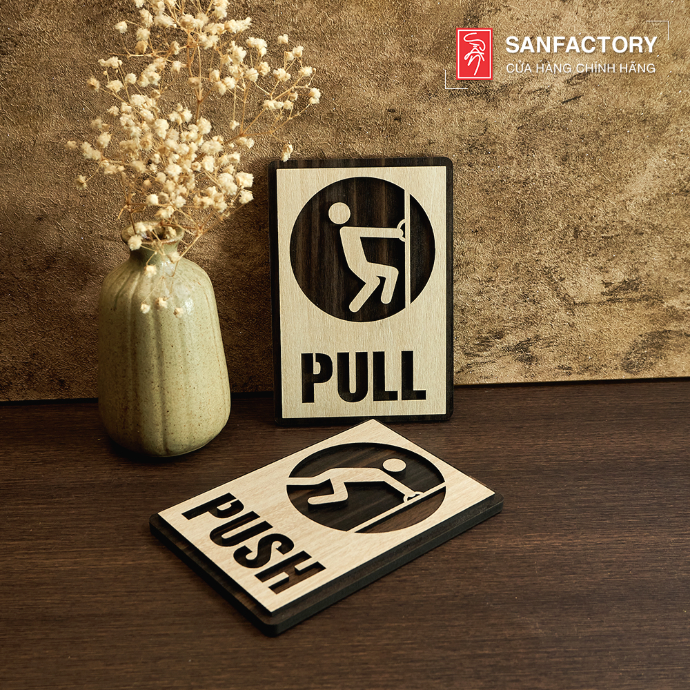 Bảng gỗ Pull Push chất liệu gỗ dán cửa bằng keo 2 mặt
