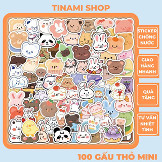 100 Sticker gấu thỏ dễ thương hình dán chống nước trang trí sổ mũ bảo hiểm vali điện thoại laptop STK.018