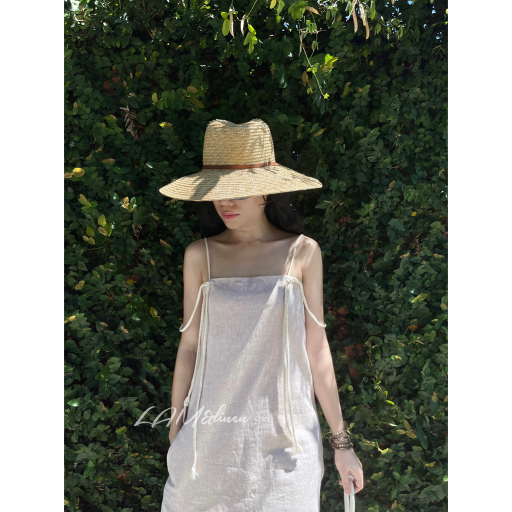 Đầm váy linen nữ suông maxi dây thừng độc lạ, váy 2 lớp, có túi, chất liệu Linen tưng 2 sợi mộc mạc