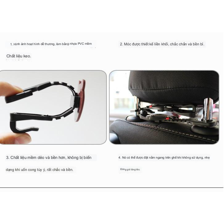 Cặp Móc Treo Đồ Gắn Ghế Xe Hơi Kiểu Hoạt Hình Dễ Thương, tải trọng lên đến 20kg