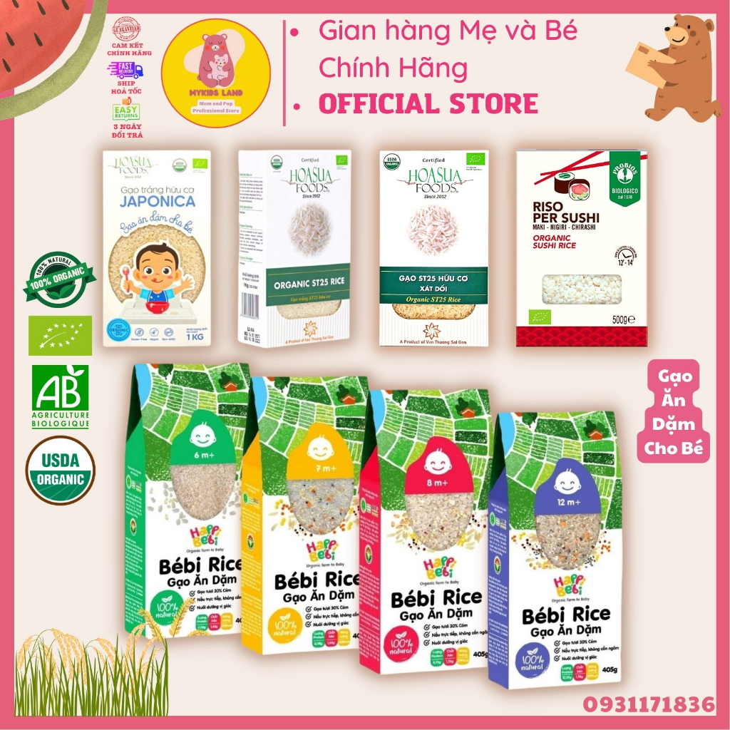 Các Loại Gạo Ăn Dặm Hữu Cơ Cho Bé Happy Bebi Rice - Gạo Nhật Japonica - Gạo Trắng ST25 - Gạo Xát Dối