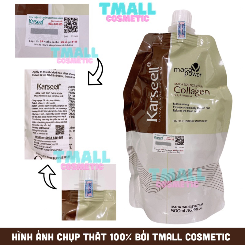 Kem ủ tóc Karseell Maca Power Collagen 500ml phục hồi hư tổn Hấp ủ tóc thẳng mượt bổ xung collagen LOẠI 1 CÓ TEM
