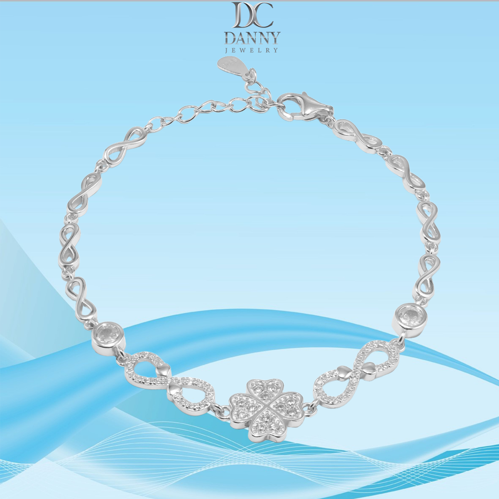 Lắc Tay Danny Jewelry Bạc 925 Xi Rhodium Hoạ tiết Cỏ 4 Lá Đính Đá CZ LACY331