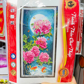 Tranh thêu chữ thập hoa mẫu đơn 109*40cm A300