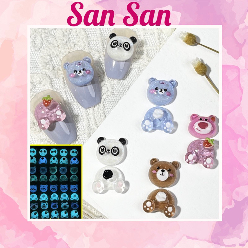 Set Đầu và Thân Charm Hoạt Hình Gấu Dạ Quang phong cách hàn quốc dễ thương