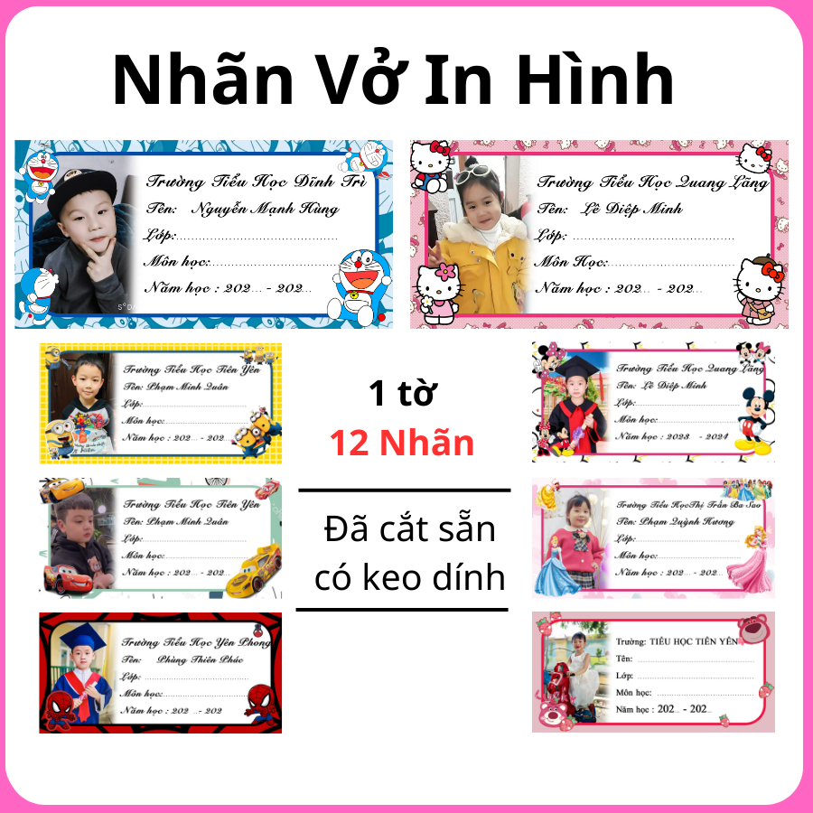 Nhãn vở in ảnh theo yêu cầu giá 1k/ 1 nhãn vở - Đã cắt sẵn có keo dính sẵn - Mẫu mã đa dạng đẹp bền màu