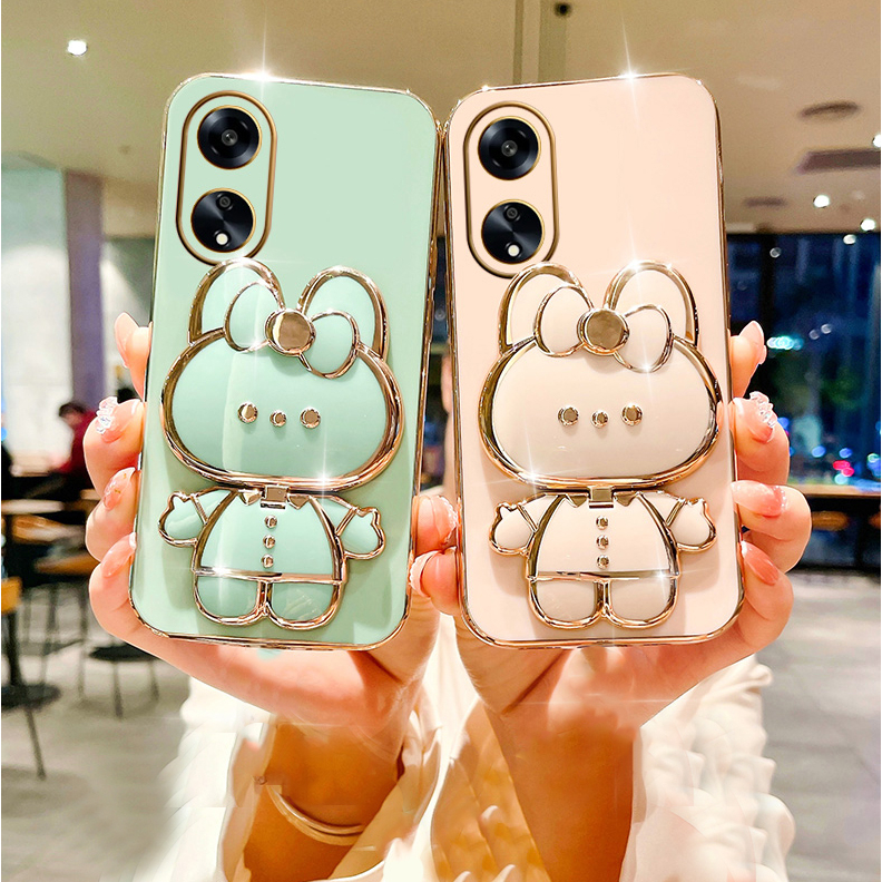 Ốp lưng Oppo Reno8 T 5g Reno8T A18 A98 A78 A58 A38 Reno8 Z ốp điện thoại giá đỡ thỏ Cute A17 A17k kèm gương