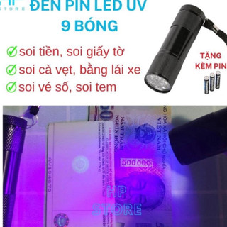 Đèn soi tiền giả LED UV 9 bóng, soi giấy tờ, cà vẹt, bằng lái xe, vé số, sấy keo chính hãng
