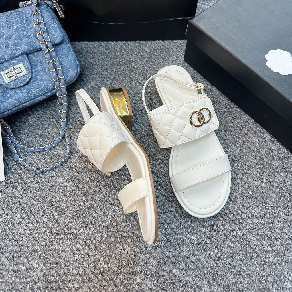 Sandal cao gót quai ngang gót 2cm da bóng hàng cao cấp fullbox