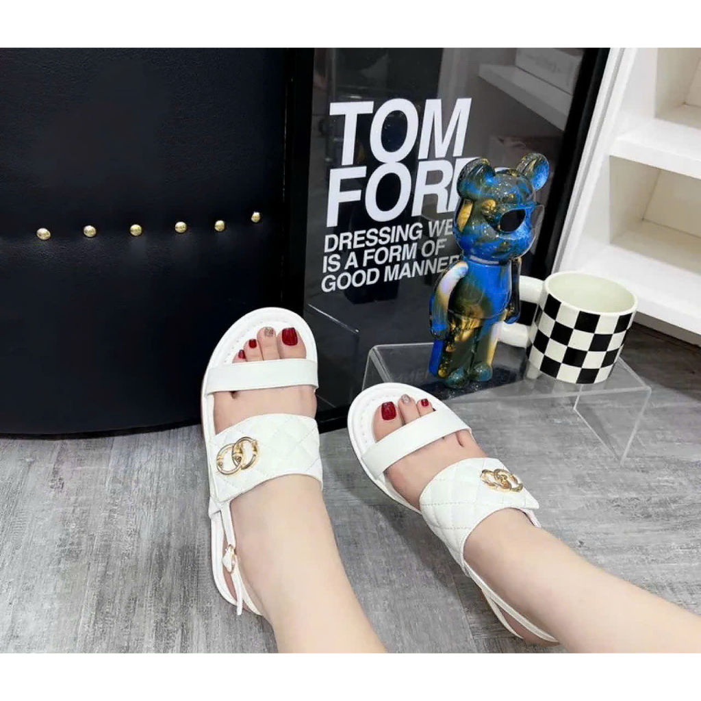 Sandal cao gót quai ngang gót 2cm da bóng hàng cao cấp fullbox