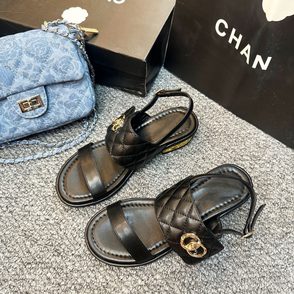 Sandal cao gót quai ngang gót 2cm da bóng hàng cao cấp fullbox