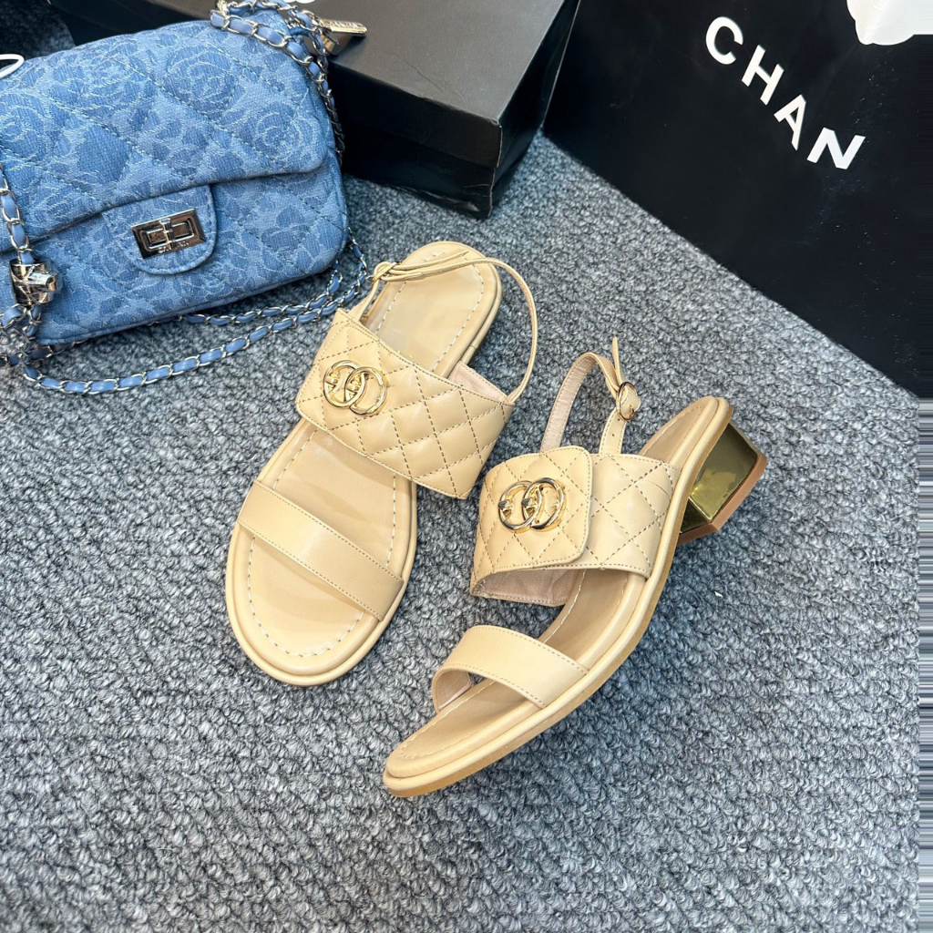 Sandal cao gót quai ngang gót 2cm da bóng hàng cao cấp fullbox