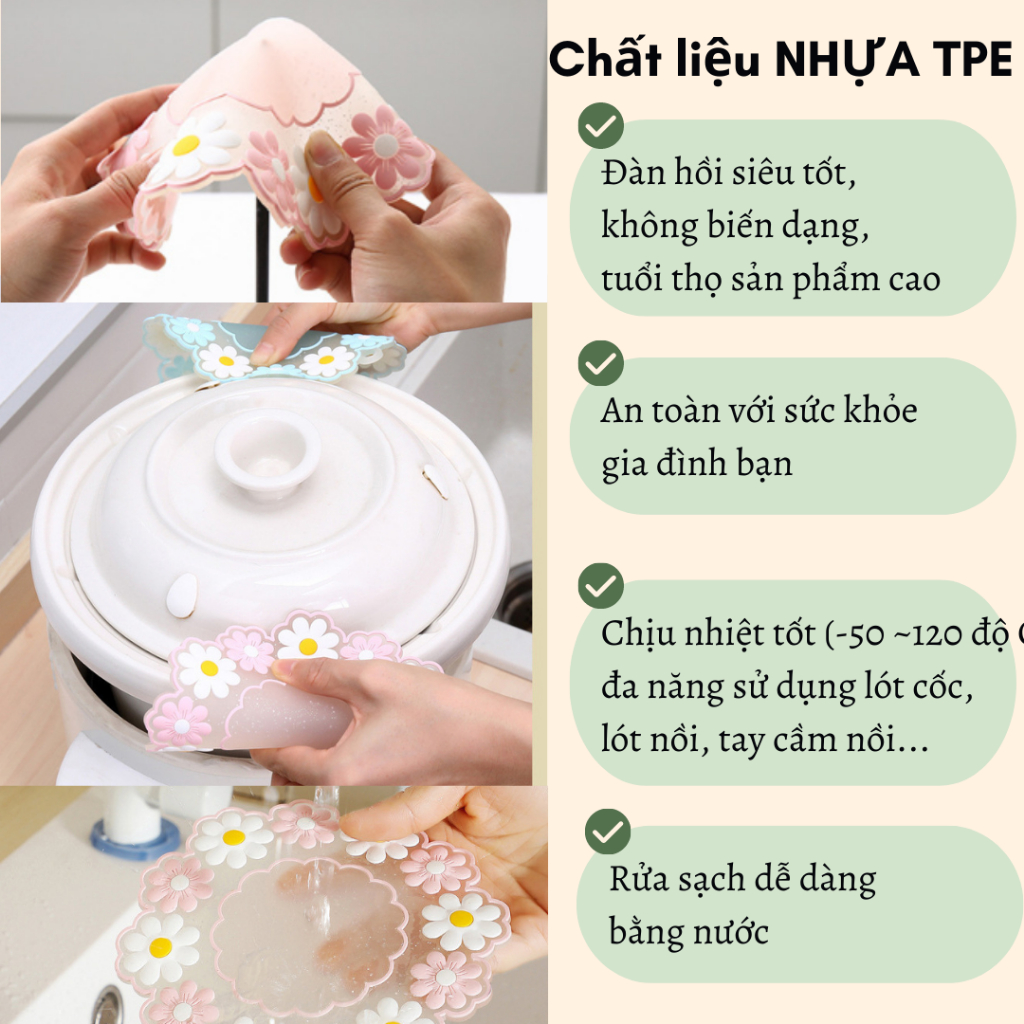 Miếng lót nồi silicone cách nhiệt đa năng nhiều công dụng trong một họa tiết Hoa trang trí bàn ăn