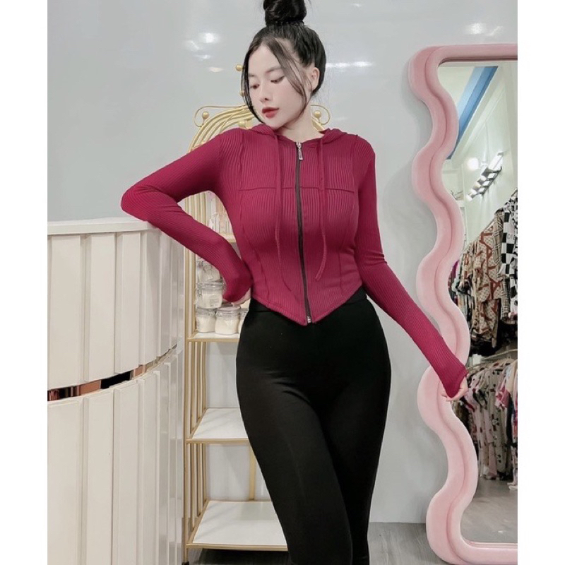 Áo khoác thun gân dài tay có nắp túi mặc bốn năm mùa, gomboutique77  Áo khoác gân tăm ủ kem mỏng nhẹ mát