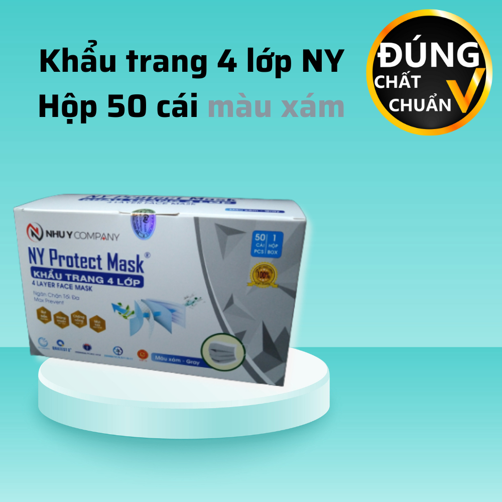 Khẩu trang y tế 4 LỚP vải lọc kháng khuẩn màu xám NHƯ Ý dày dặn loại tốt SHOP ĐÚNG CHẤT ĐÚNG CHUẨN
