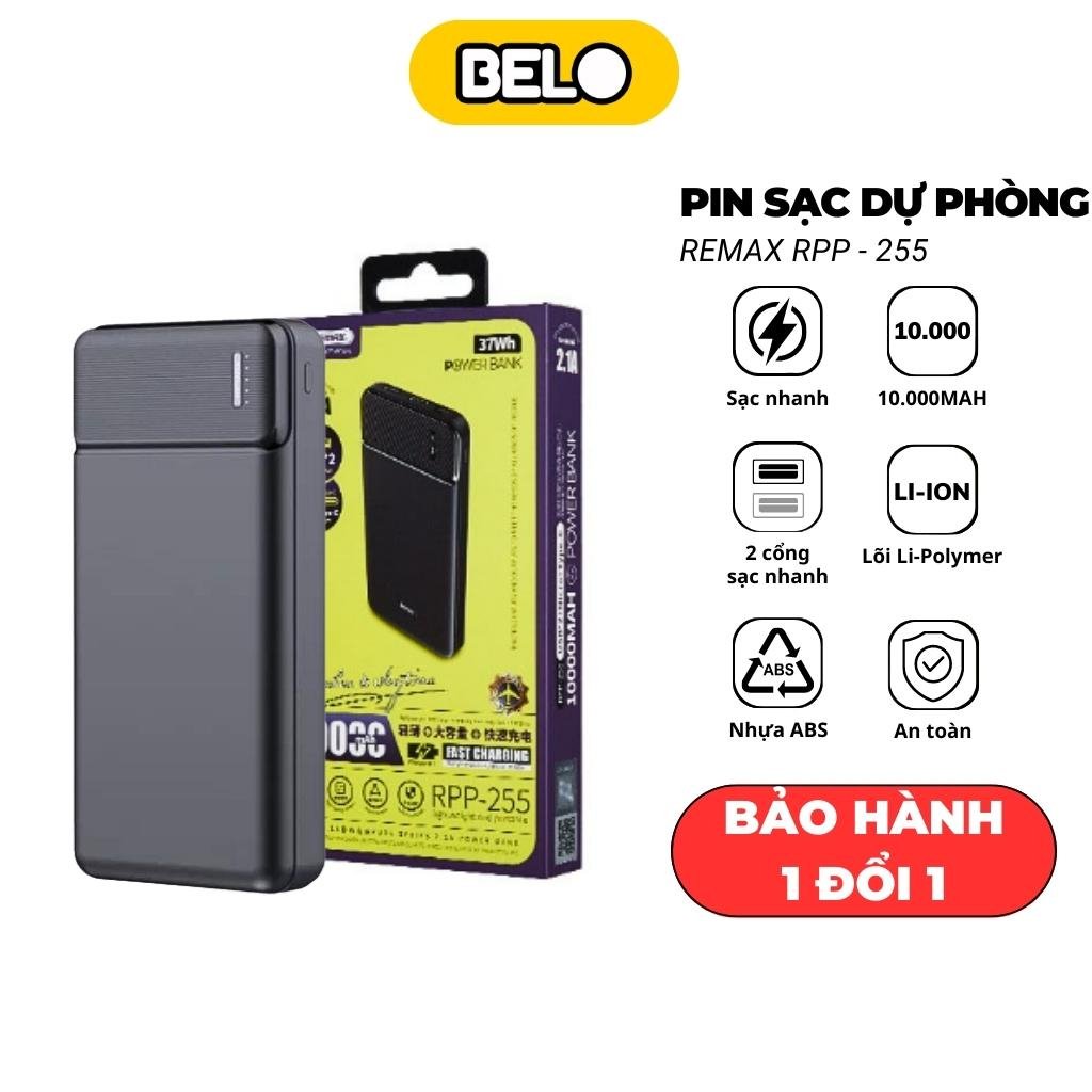Pin Sạc Dự Phòng Remax Rpp-255 10000mah Lõi Li-polymer 2 Cổng Sạc Nhanh Belo