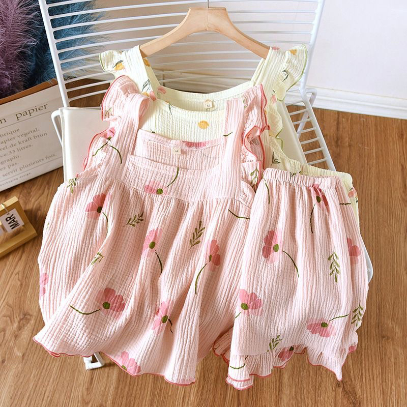 Mẹ & Bé_ Bộ ngủ đôi cánh tiên vải Xô Muslin in hoa cực xinh