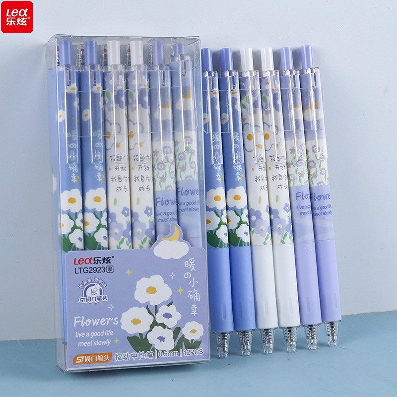 Hộp 12 Cây Viết Gel Bấm Lex  Ngòi 0.5mm Hoạt Tiết Dễ Thương
