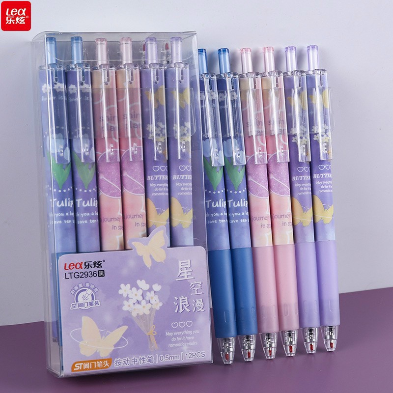 Hộp 12 Cây Viết Gel Bấm Lex  Ngòi 0.5mm Hoạt Tiết Dễ Thương