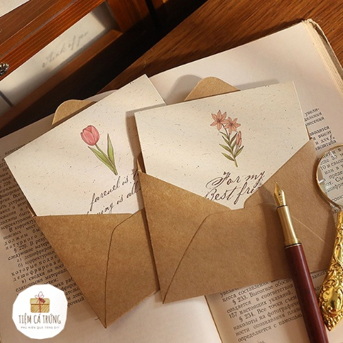 Combo Thiệp KRAFT + Phong bì + Tag dán NGÔN NGỮ CỦA HOA Sang Trọng, Trang Trí Quà