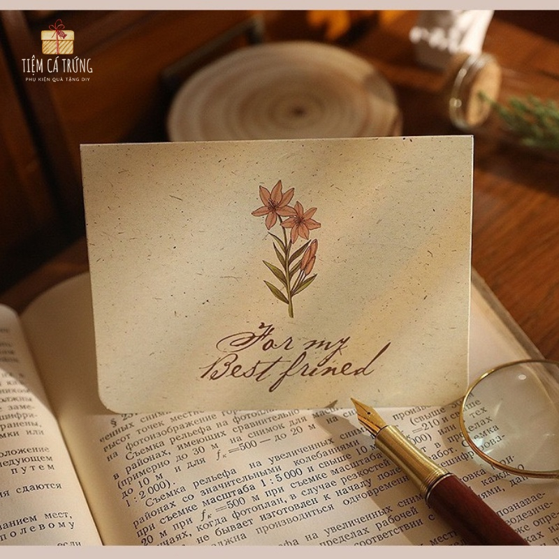 Combo Thiệp KRAFT + Phong bì + Tag dán NGÔN NGỮ CỦA HOA Sang Trọng, Trang Trí Quà