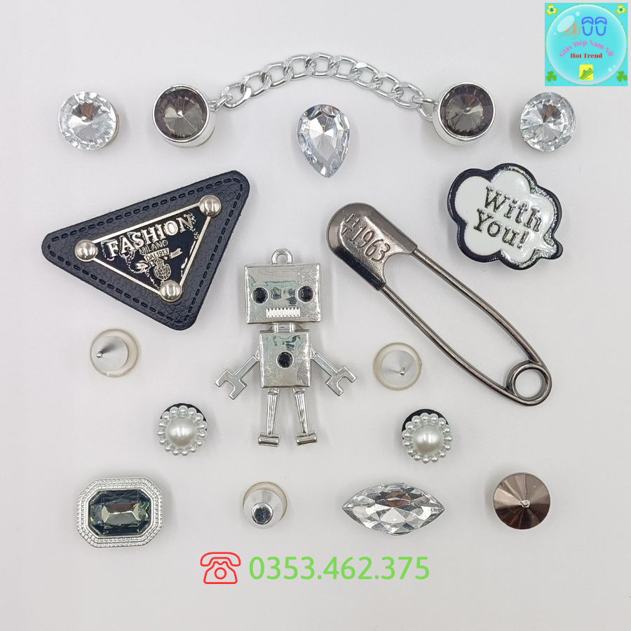 Bộ Sticker Robot Phụ Kiện Trang Trí Dép Crocs Jibbitz Charm 3D Gắn Sục Cross Mẫu Mới 2023 Siêu Xinh Sẵn Nút Gắn