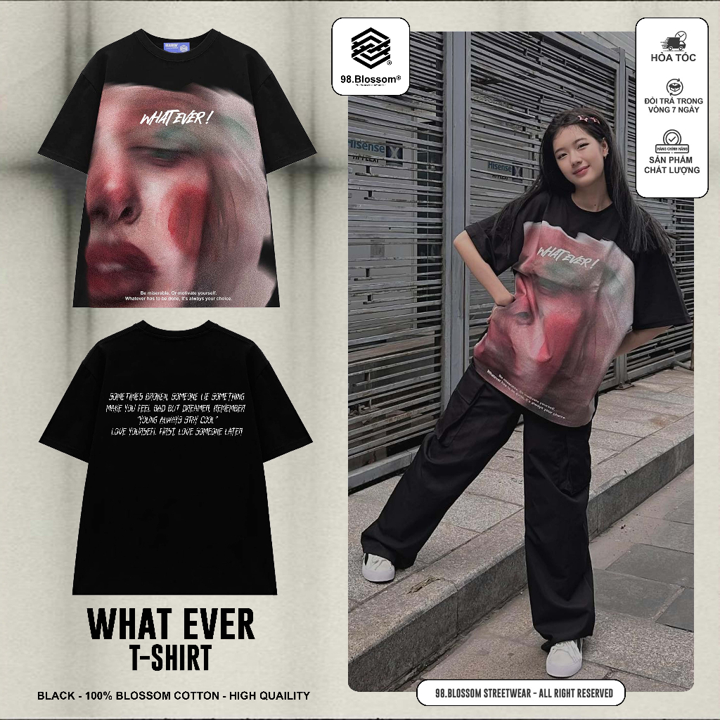 Áo Thun Local 98.BLOSSOM "WHATEVER TEE" Black, 100% Cotton - Chính Hãng