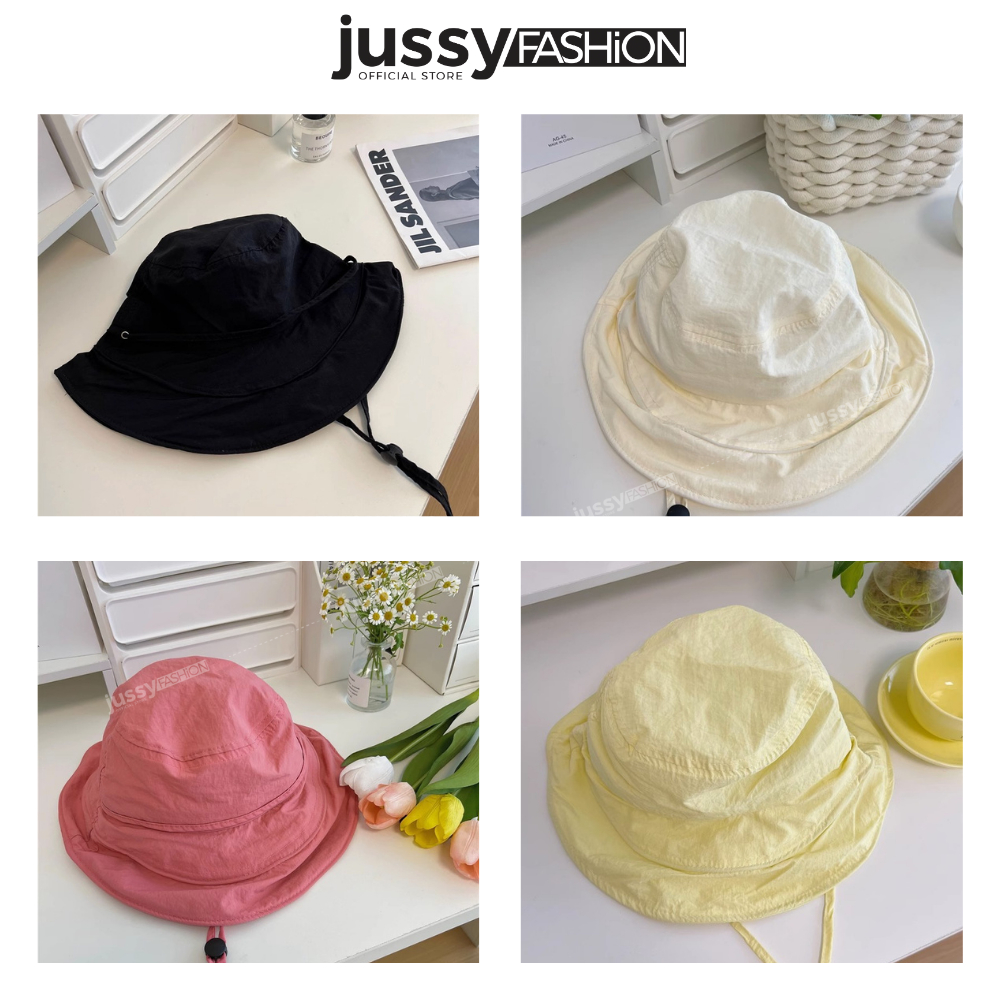 Mũ Bucket Bèo Nhún Hàn Quốc Xinh Xắn JB13 Jussy Fashion Mũ Tai Bèo Vành Tròn Vải Dù Mỏng Nhẹ Trượt Nước Không Thấm Nước