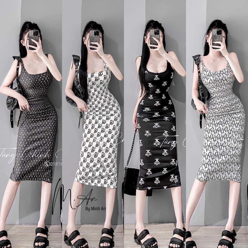 Đầm 2 dây in hình quạt màu đỏ ôm body có mút ngực cực xinh , chất thun bozip mềm mịn alohashop91