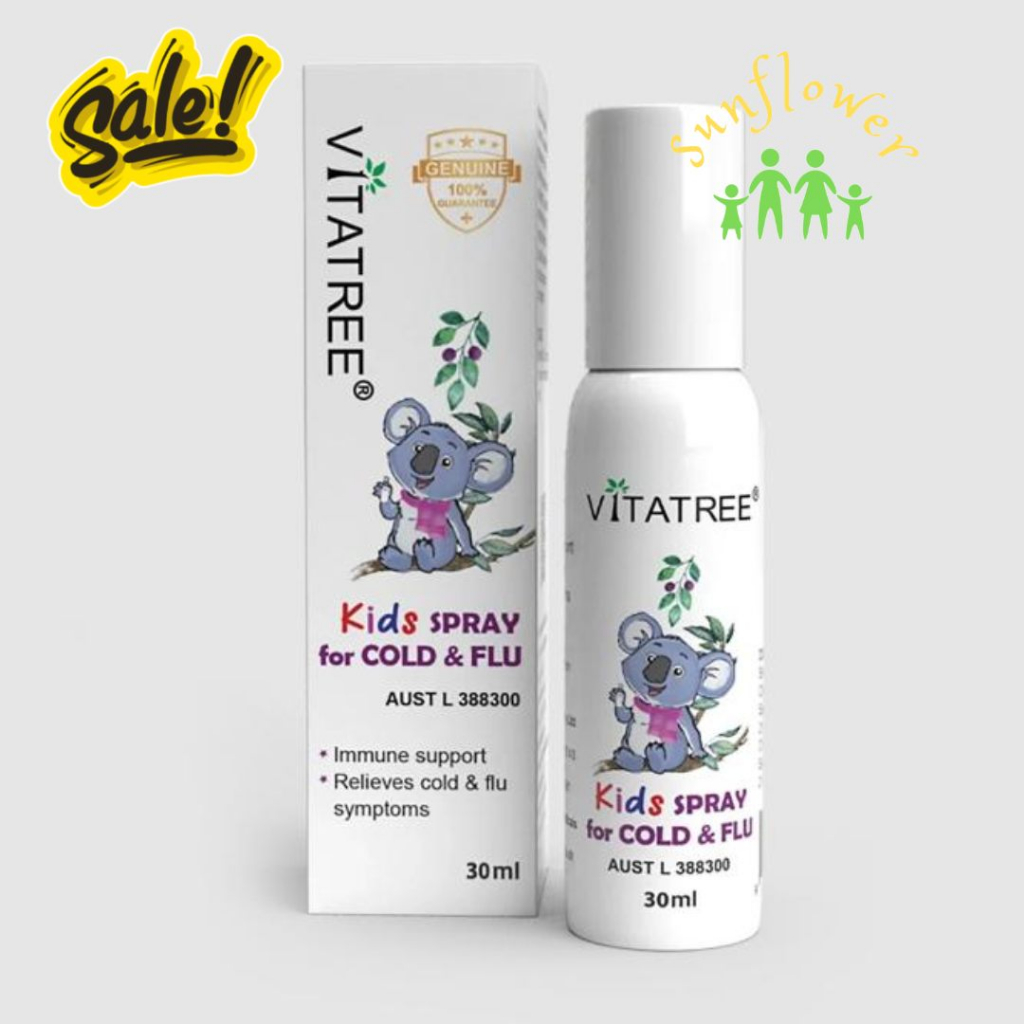 Xịt Họng Vitatree Kids Spray for Cold and Flu 30ml Giảm Ho Cảm Lạnh và Ngứa Họng