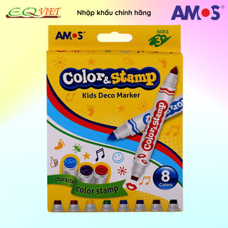 Bút dạ màu 2 đầu nhập khẩu Hàn Quốc AMOS Color & Stamp Hộp 8 bút CS8P