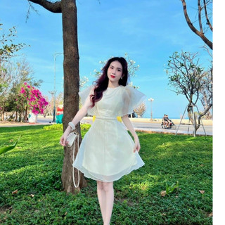 Đầm dự tiệc thời trang nữ sang chảnh chất voan tơ cổ tròn tay ngắn có mút dáng váy xoè 2 lớp mini siêu xinh