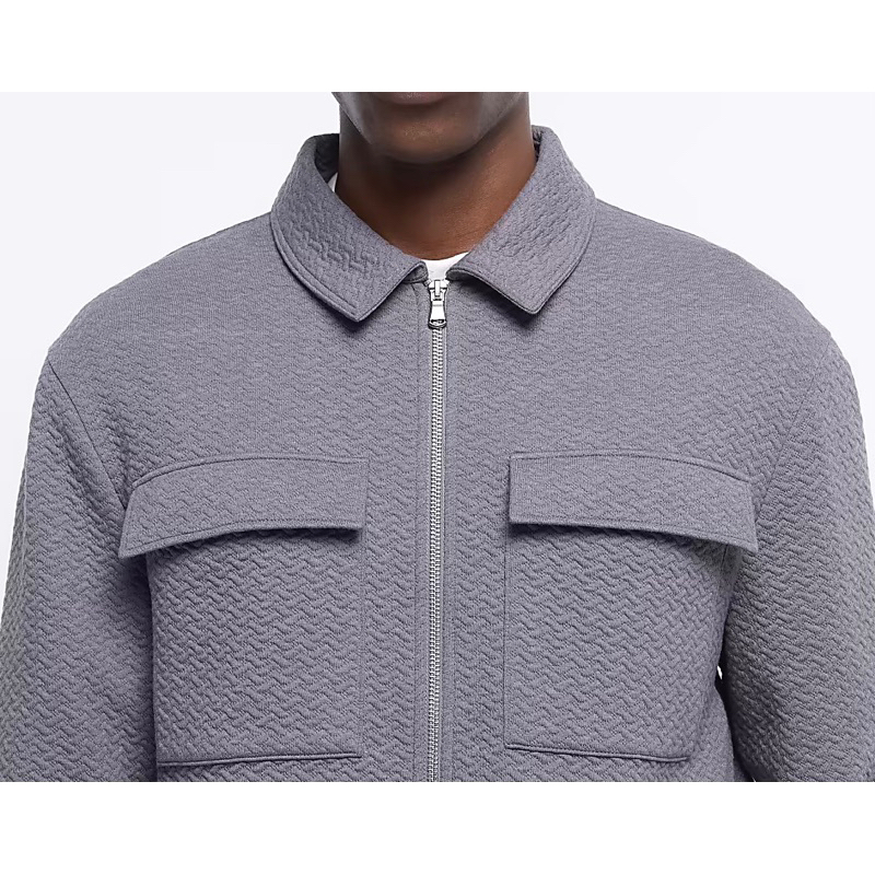 Áo khoác nam River Island authentic GREY SLIM FIT TEXTURED ZIP UP size S