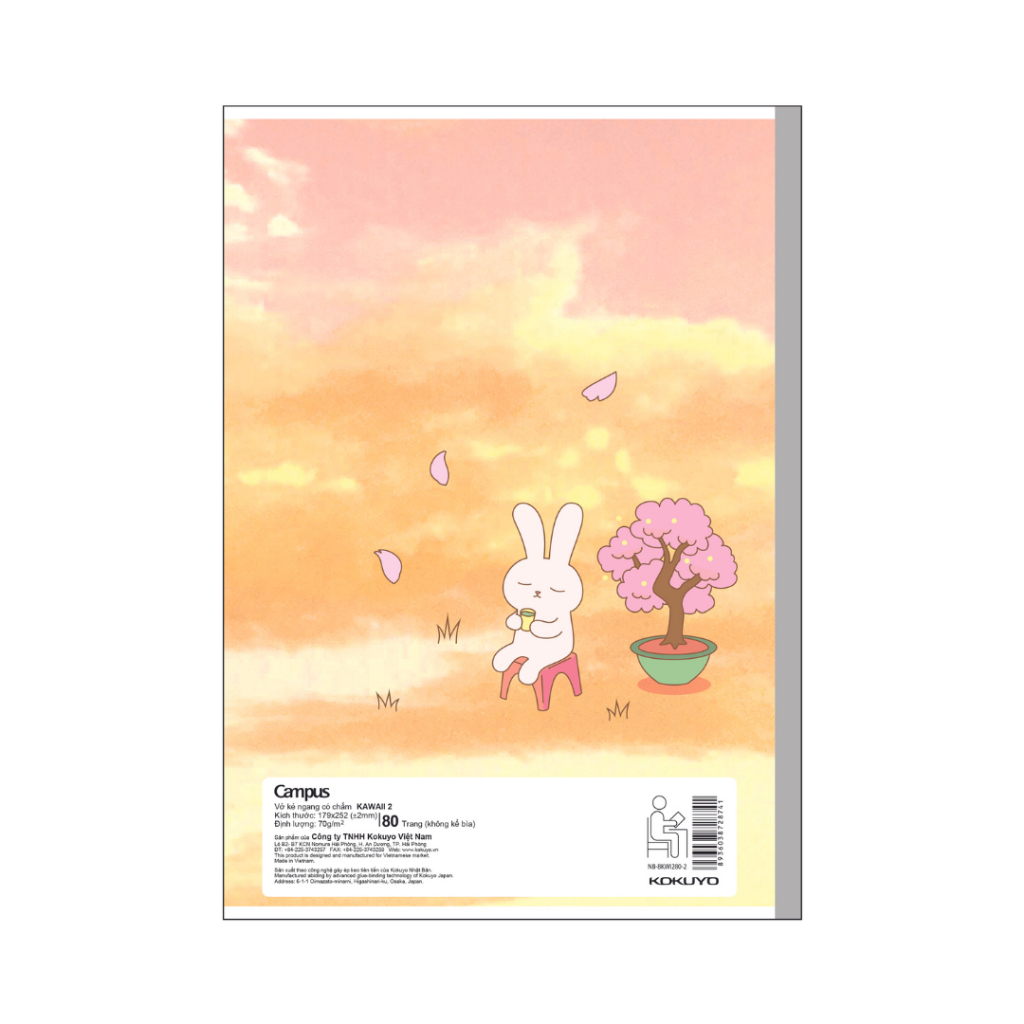 Vở Campus KAWAII 2 80 trang dòng kẻ ngang có chấm - Mua 10 quyển tặng bút nhớ dòng