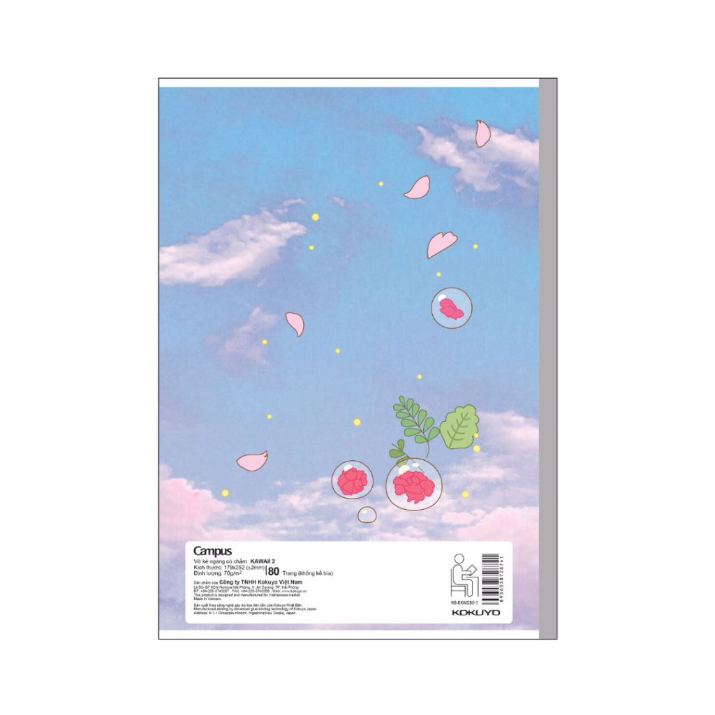 Vở Campus KAWAII 2 80 trang dòng kẻ ngang có chấm - Mua 10 quyển tặng bút nhớ dòng