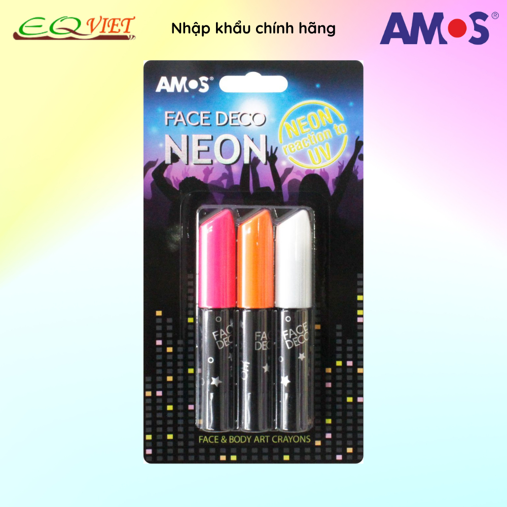Bộ bút màu vẽ mặt nhập khẩu Hàn Quốc AMOS Face Deco 3 Neon Colors Blister Card FD10B3-ND