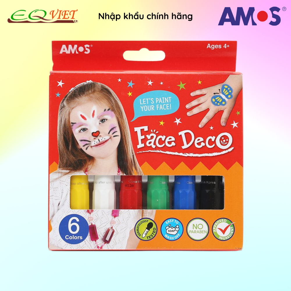 Bộ bút màu vẽ mặt nhập khẩu Hàn Quốc AMOS Face Deco Hộp 6 màu FD5P6