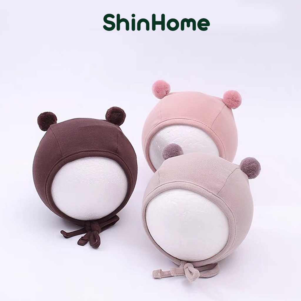 (2 lớp) Mũ nón nỉ trẻ em tai gấu cho bé trai bé gái sơ sinh 0-1 tuổi cục bông Hàn Quốc ShinHome Baby