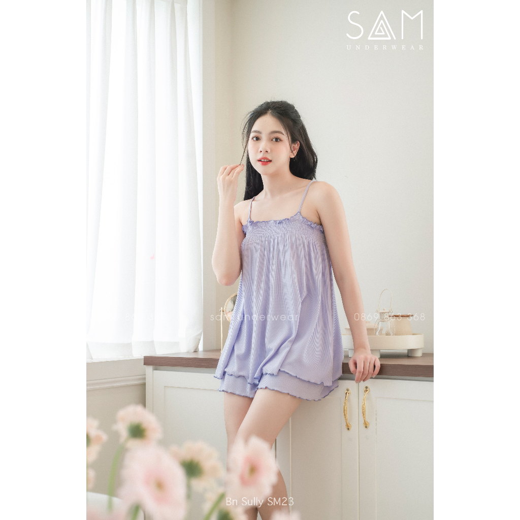 Bộ ngủ nữ SAM áo 2 dây quần đùi cotton tăm mềm mại Sully SM23