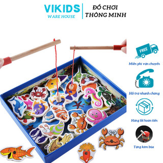 Đồ chơi câu cá bằng gỗ có nam châm 32 con chi tiết cho bé - Vikids