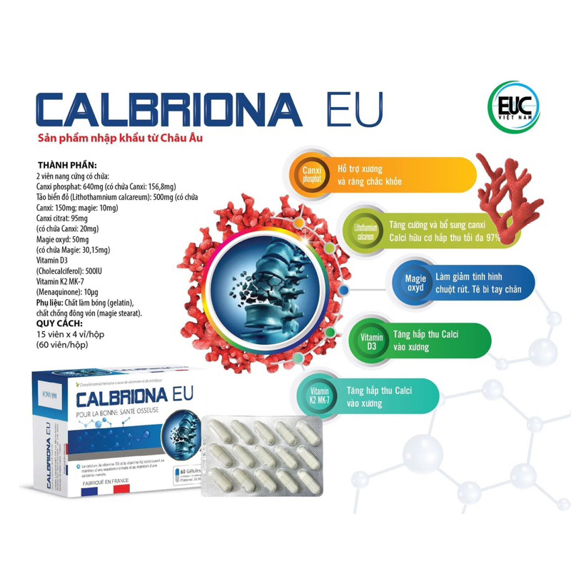 Canxi Tự nhiên CALBRIONA EU giúp trẻ phát triển chiều cao, phát triển xương chắc khoẻ, bổ sung canxi cho phụ nữ có thai