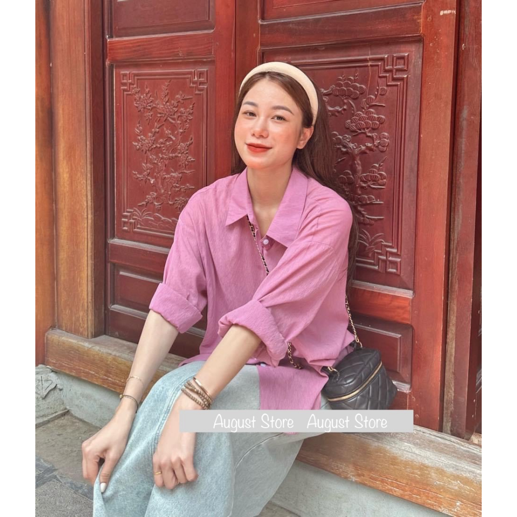 Áo Sơ Mi Giấy Dài Tay Basic Một Màu Phong Cách Vintage