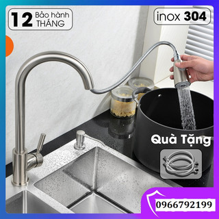 Vòi Chậu Rửa Bát Nóng Lạnh Inox SUS 304 Dây Rút 2 chế độ nước, Xoay 360 độ, TẶNG KÈM DÂY CẤP