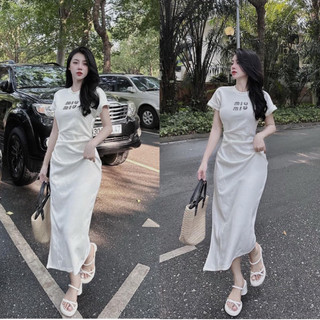 Váy nữ xốp đính đá chữ M IU. M IU đầm nữ chiết eo dáng chữ A. đi dự tiệc đi chơi sang chảnh.