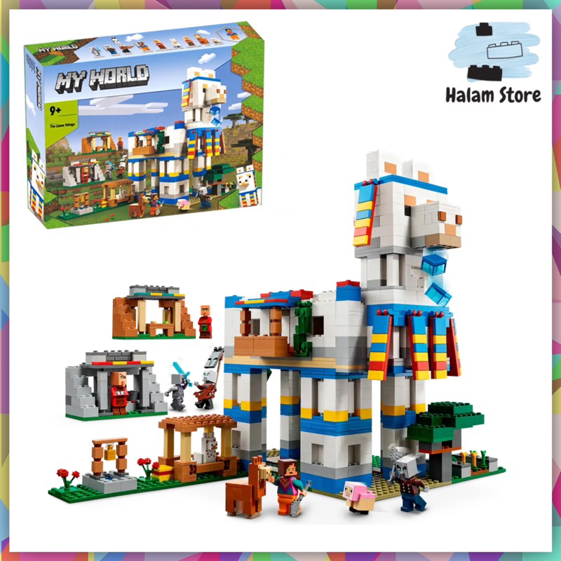 Mô hình lắp ráp Minecrafts 88001 21188 - Đồ chơi lắp ghép xếp hình Ngôi làng Llama Village