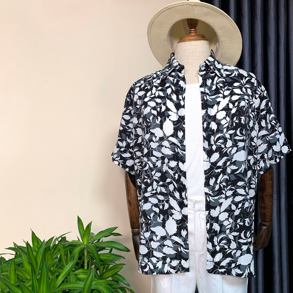 Áo sơ mi Flo Menswear đi biển kiểu dáng họa tiết, Cuban shirt lụa mango không nhăn
