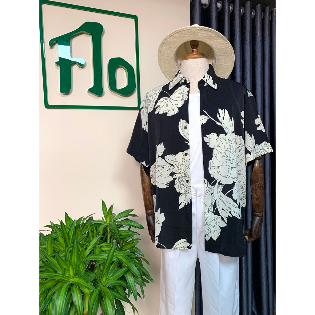 Áo sơ mi Flo Menswear đi biển kiểu dáng họa tiết, Cuban shirt lụa mango không nhăn
